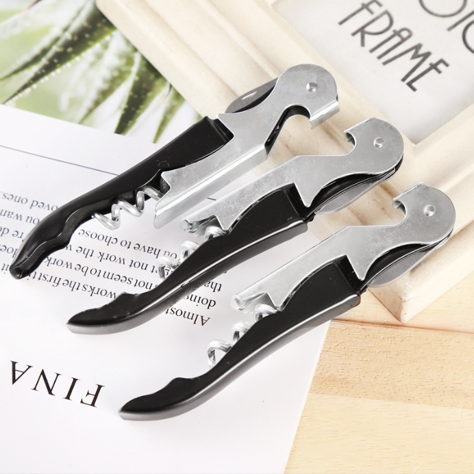 Sacacorchos Camarero Luxe, Acero Inoxidable, Sacacorchos, Abridor de Botellas y Cuchilla corta Cápsulas, Abridor de Vino y Cerveza, 3 en 1, Negro 